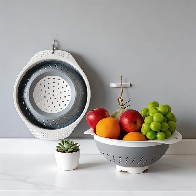 5 Quart Premium Collapsible Colander with Reinforced Handles | BPA-Free Silicone Folding Strainer, Space-Saving Modern Kitchen Drainer for Pasta, Produce & Everyday Cooking
