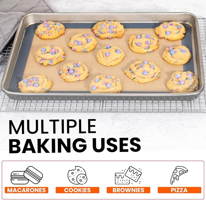 Silicone Baking Mat 2 Pack,Half Sheet 16.5x11.6, Non-Stick Liner For Oven | Reusable Baking Sheet Liner for Bread, Dough, Macaron, Cookie Cooking Liners For Kitchen Counter & Bakery Supplies
