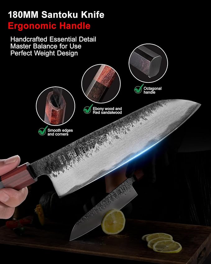 7 inch Razor Sharp Santoku Knife, AUS-8 Alloy Steel 18cm Japanese Chef Knife with Eboy Handle, Chefs Knife with Premium Gift Box (WA Series)
