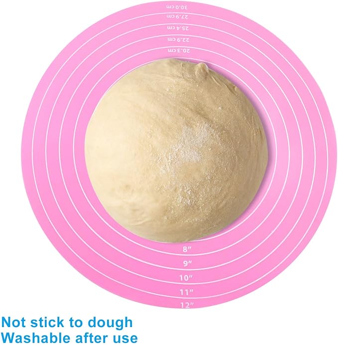 Hitefu 12 Inch Round Silicone Cake Mat, Pink | Silicone Baking Mat, With Measurement, For Cake Turntable, For Rolling Dough