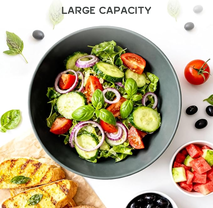 Greentainer 3 Pack Large Plastic Bowls, 135oz Plastic Salad Bowls - Reusable Serving Bowls for Party, Picnic, Entertaining, Kitchen & Outdoor, Microwave & Dishwasher Safe (Grey)