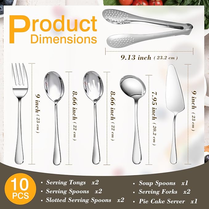 10PCS 18/8 Stainless Steel Serving Utensils Set
