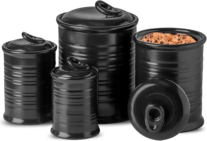 Nihow Food Storage Jar,Ceramic Canister Sets for The Kitchen,Set of 4,Black | Air Tight Lid,Seal Damp-proof,For Flour/Sugar/Rice/Coffee/Cookies/Candy,Kitchen Counter Canister