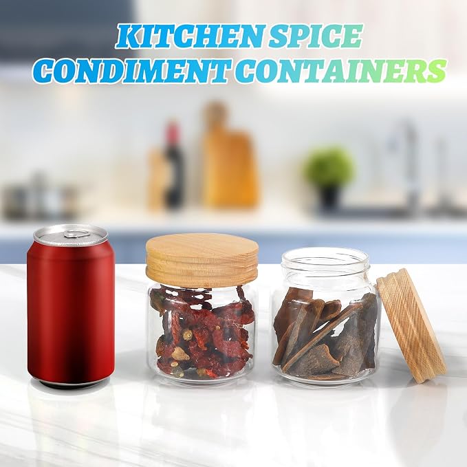 Small Glass Jars with Airtight Lid 13oz Seasoning Containers Glass Spice Jar Food Pantry Storage Containers for Kitchen Sugar Tea Coffee Bean Nuts Cookies Herbs Salt (400ml/13.5oz-2pack)