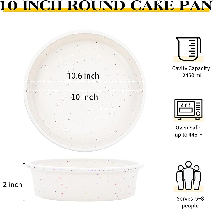 10 inch Silicone Round Cake Pans, Set of 3, Cream | Metal Reinforced Frame, Nonstick Cake Molds for Baking, BPA Free