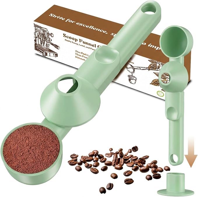 Coffee Scoop with Funnel for Ground Coffee, Protein Powder & Tea, 2 Tbsp | Mess-Free Scoop Funnel for Reusable K-Cup, Countertop Design for Home & Office, Handy Long Handle, Easy to Clean, 1-Pack
