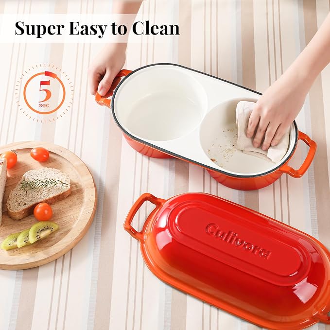 Cast Iron Bread Pan with Lid, Mini Enamel Sourdough Baking Dutch Oven Pot, Double Round Loaf Space for Homemade, Bread, Cake, Meatloaf, 16.5cm Diameter, 500°F Oven Safe, Non Stick, Orange