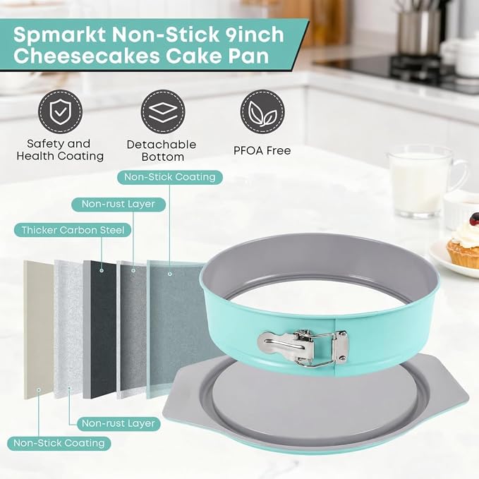 9" Springform Pan, Leakproof Groove-Seal, Nonstick, Mint Blue