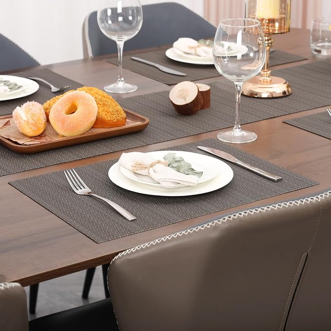 Myir JUN Placemats Set of 4 Kitchen and Dining Table Placemats | Vinyl Placemats Place Mats Indoor/Outdoor Set of 4 Washable Table Mats Non-Slip Place mats for Dining Table, Dark Gray
