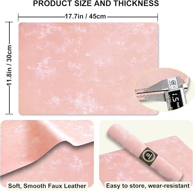 Faux Leather Placemats Set of 4, 11.8"x17.7", Rose Pink | Reversible Table Mats, Waterproof, Stain & Heat Resistant, Easy Clean for Dining, Gatherings, Outdoor