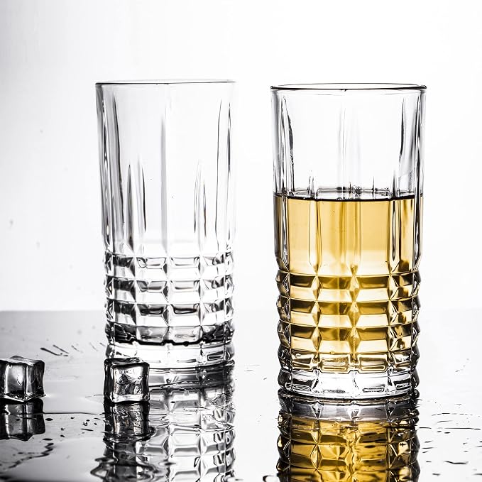 Tall Highball Drinking Glasses Set of 6, Water Glasses, Cocktail Glass 14 oz Clear