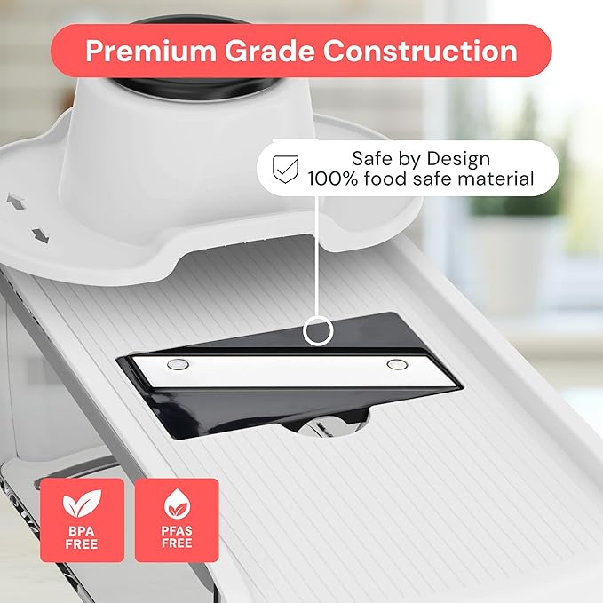 Fullstar Pro Mandoline Vegetable Slicer, Grater & Spiralizer with Container | 11 in 1 Fruit Cutter, Cheese Grater & Spiralizer with Safety Gloves, Stainless Steel Blades & Container (White)