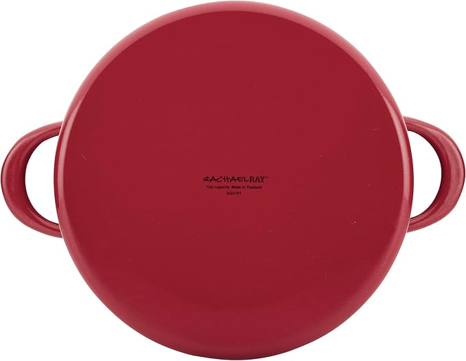 Rachael Ray Create Delicious Large Enamel on Steel Induction 12 Qt Stock Pot with Lid, Red Shimmer
