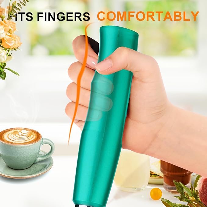 YUSWKO Handheld Milk Frother Wand for Coffee, Rechargeable Electric Whisk with 3 Heads 3 Speeds Drink Mixer Coffee Frother For Latte, Cappuccino, Hot Chocolate, Egg, Turquoise