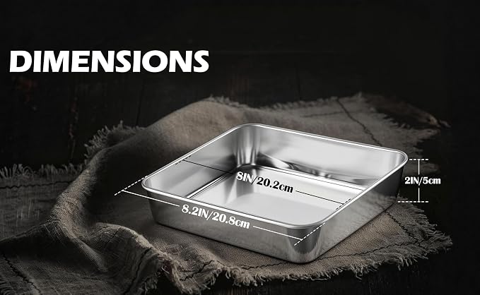 Leonyo Non-Toxic 8x8 Stainless Steel Baking Pan Square Cake Pan, 8 Pack | Commercial-Grade Metal 8x8IN Pan Square Baking Dish For Brownie, Cornbread, Banana Bread, Lemon Bars, Dishwasher Safe