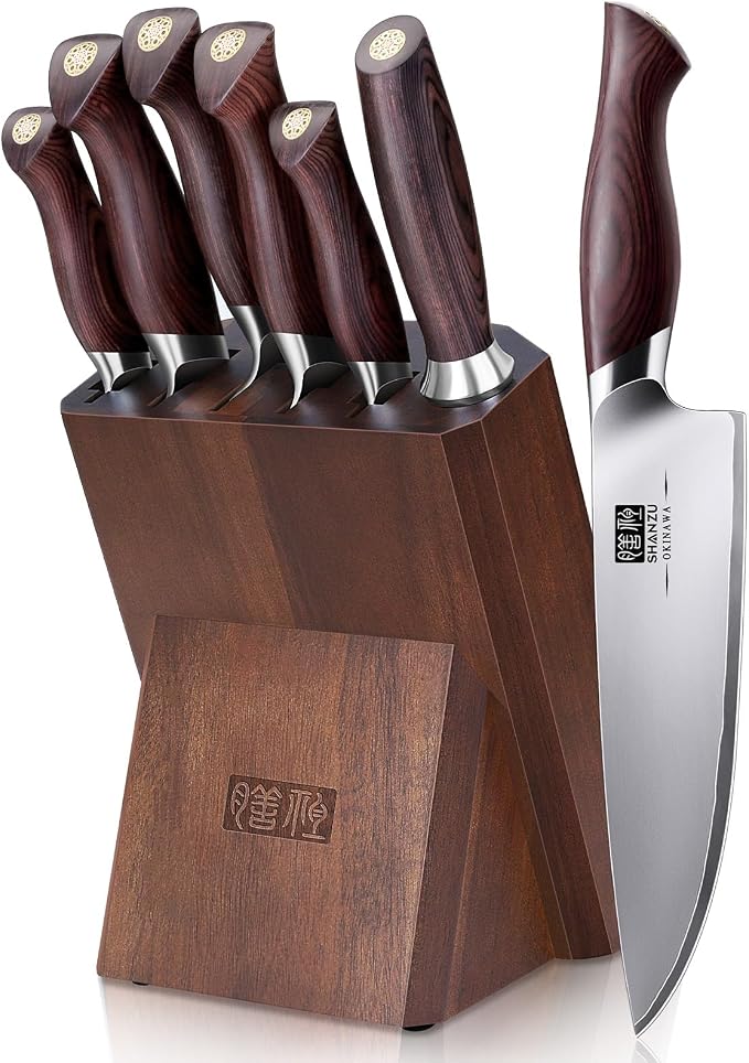 SHAN ZU 7 Pc Japanese Knife set, High Carbon 10Cr15Mov Stainless Steel | Professional Kitchen Cooking Knives, Ultra Sharp Japanese Chef Knife Set with Ergonomic Pakkawood Handle