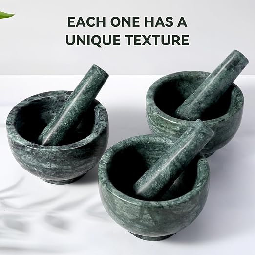 Indian Natural Marble Mortar and Pestle Set, Grinder Bowl for Guacamole, Salsa, Pill Crusher, Spice, Herb, Garlic, Nut, Heavy Duty Grinder for Kitchen