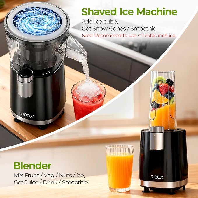QIBOX 2-in-1 Snow Cone Machine & Smoothie Blender | 700W Electric Ice Shaver for Home Kitchen | Perfect for Kids' Birthday Parties, Summer BBQs & Daily Breakfast Smoothies