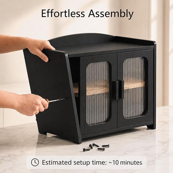 Premium Solid Wood Bread Box for Kitchen Countertop, 2-Tier Breadbox | Large Capacity, Corner Bread Box for Homemade Bread and Sourdough, Kitchen Countertop Organizer, Black
