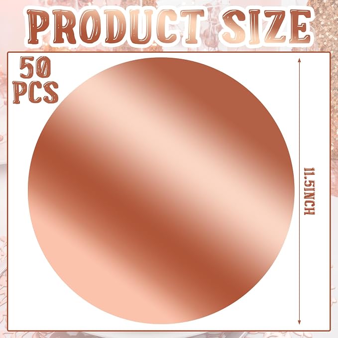 Tioncy 50 Pcs Rose Gold Round Paper Placemats Disposable Table Mats | Elegant Table Mats for Wedding Birthday Banquet, Decorative Paper Design, Festive Dining Decoration, Easy Cleanup Tabletop