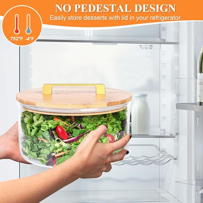 LOVYANXUE 197 oz Large Glass Salad Bowl, 10 inch Trifle Bowl with Airtight Lid, Versatile Mixing and Serving Bowl for Salad, Cake, Dessert, Baking and Party Diy, Oven, Microwave & Dishwasher Safe