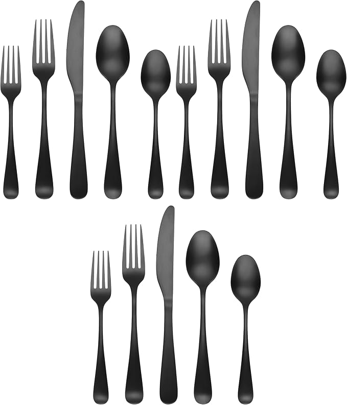Cambridge 505945CKW13DS Rhiannon Black Satin 45-Piece Flatware Set (Pack of 3)