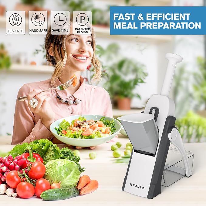 Safe Mandoline Slicer for Kitchen, Vegetable & Food Cutter, Easy to Clean | Safe Mandoline Slicer for Kitchen, Easy to Clean/Storage, Potato Slicing,Strips,Shredding,Dicing,Cleaning brush(Grey)