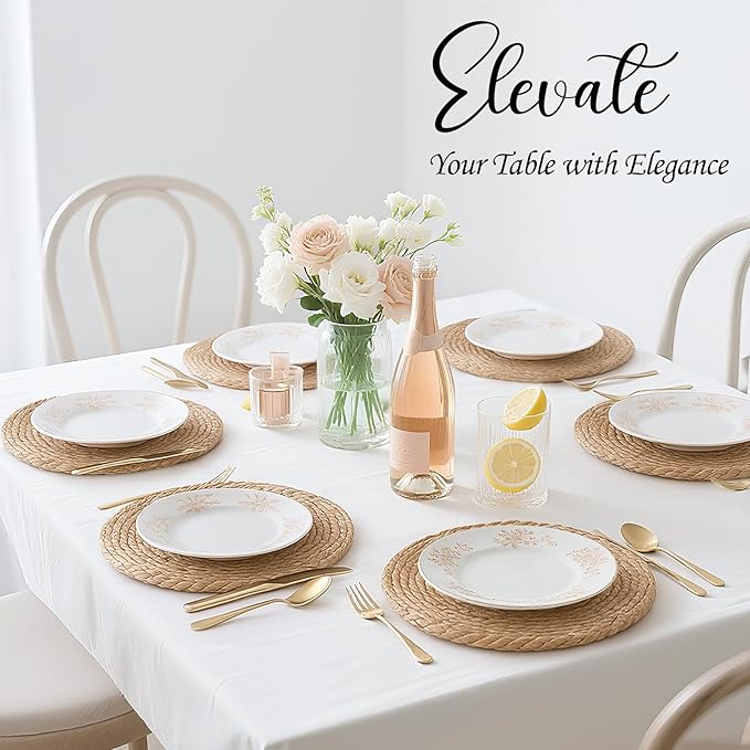 13 Inch Placemats Set of 12, Boho Round Rattan Place Mats for Dining Table Decor, Rustic Woven Chargers for Dinner Plates, Outdoor Patio, Farmhouse Wedding, Water Hyacinth Wicker Braided Placemat