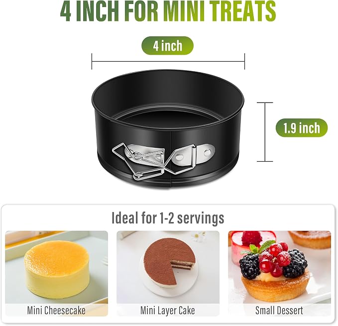 Vakoo 4 Inch Mini Springform Pan - Nonstick, Leakproof Mini Cheesecake Pan for Baking, Easy Release, No Parchment Paper Needed, Set of 4