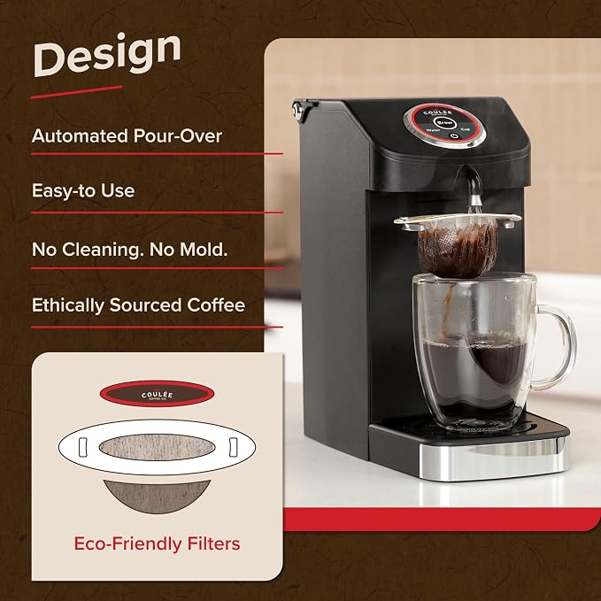 Swirl Single Serve Pour Over Coffee Maker, Stainless Steel, Black | Black, Heats to 205°F, rotates for precise bloom pour; steel boiler & spigot; no plastic pods; brews 13 oz; great for travel