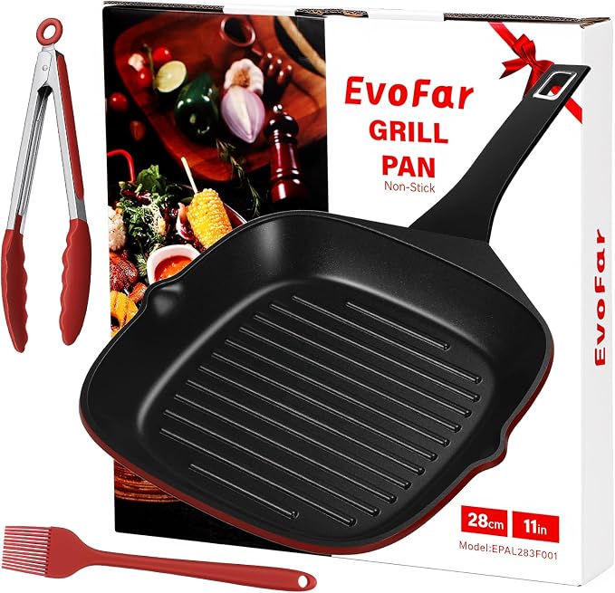 11" Nonstick Grill Pan for Stove Top, Square Steak Grill Skillet | Steakhouse Grill Marks • PFOA-Free Nonstick • Even Heat Distribution