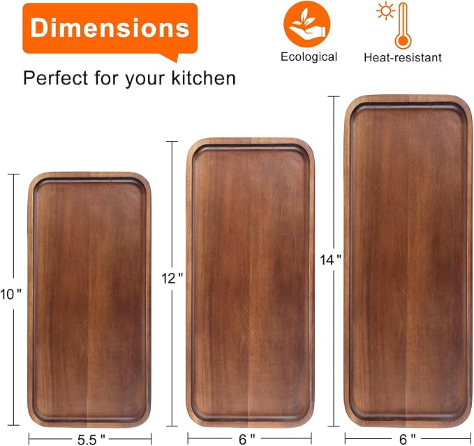 Small Wooden Serving Platter Acacia Charcuterie Boards Wood Tray Home Decor | Cake Cheese Board Rectangle Appetizer Snack Plates Kitchen Dinner Platters for Food Party Rectangular Coffee Dessert Trays