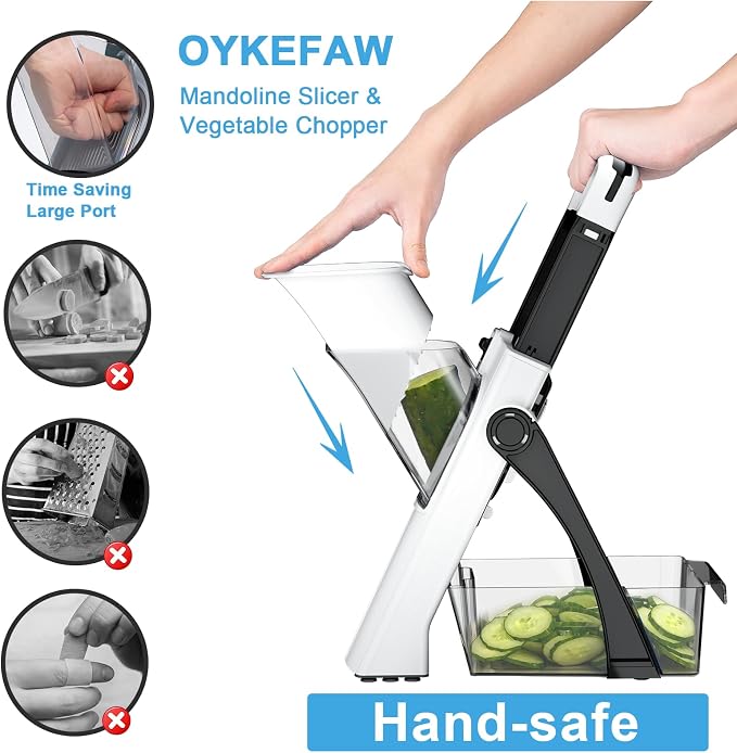 Safe Mandoline Slicer for Kitchen, Vegetable Chopper, Zucchini Spiralizer | Safe Mandoline Slicer, French Fry Cutter For Potatoes, Potato Slicer, Food Chopper, Adjustable Thickness 0.1-8 mm with Brush