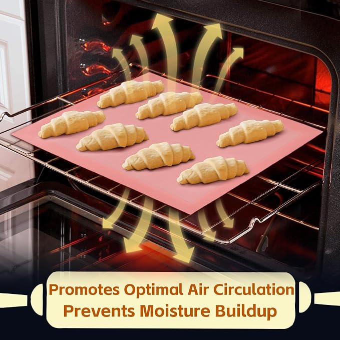 2PCS 15.7"x11.8" Perforated Baking Mats, Silicone Half Sheet Pan Pink | Hollow Out Reusable Oven Liners Heat Resistant Non-Stick Mat for Making Cookie/Bread/Pizza/Macaron/Pastry/Eclair