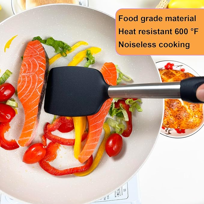 KLAQQED Spatula Set Silicone Heat Resistant for Nonstick Cookware Rubber Silicone Spatula Turner Fish, Large Nonstick Plastic Egg Wok Spatula for kitchen use Cooking Utensils Set
