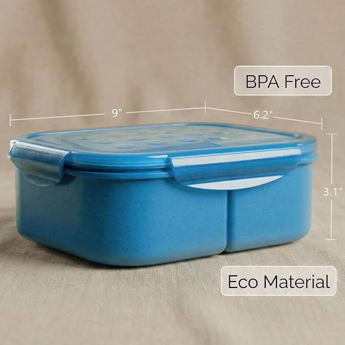 MISS BIG® Large Bento Lunch Box, 1900ml, 3 Compartments, Nile Blue | Nile blue 1900ml adult lunch box for work meals, office meal prep, picnic, travel, and food storage.