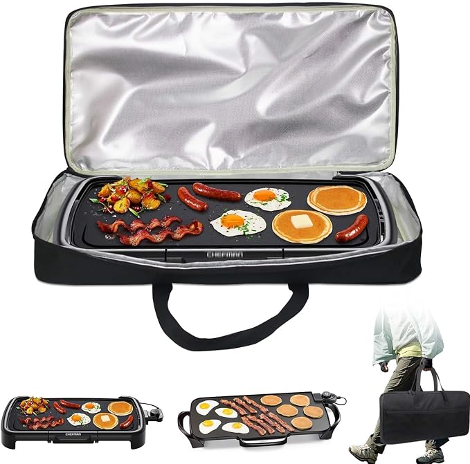 Electric Griddle Carry Bag, Fits for 20-22In Griddle | Portable Electric Griddle Travel Carrier Bag with Aluminum Foil Lining, Heat-resistant Waterproof Griddle Carrying Case