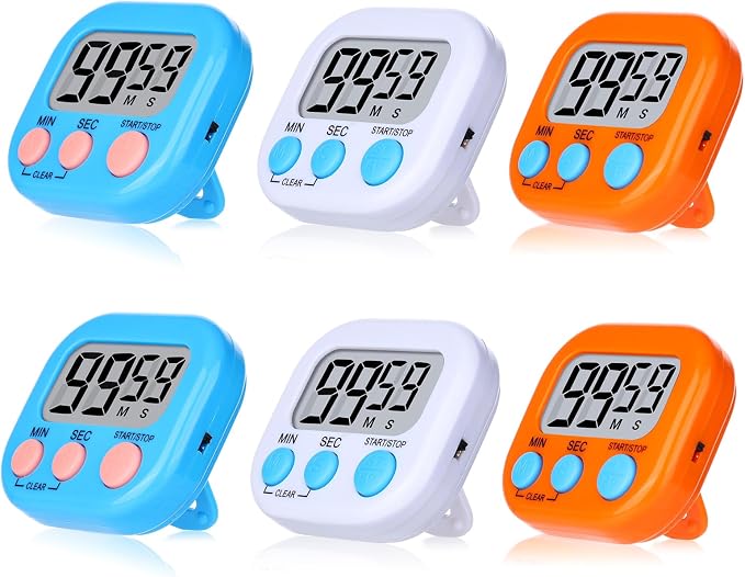 Mwellewm 6 Packs Digital Timers for Classroom Kitchen Timer Small Magnetic Countdown Stopwatch for Cooking Mini Loud Alarm Stop for Kitchen Study Work Baking Sports Games Office Timer Clock