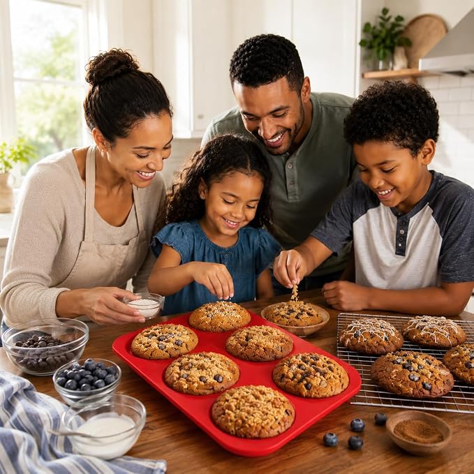 Mrs. Anderson's Baking 6-Cup Muffin Top Pan, Non-Stick European-Grade Silicone
