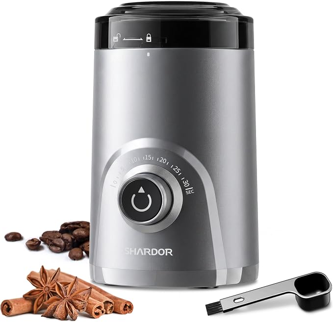 SHARDOR Electric Super Silent Blade Coffee Grinder, Timed Grind Control Rotary Knob, Adjustable Coarse to Fine for Coffee Beans, Spices & Herbs, Silver