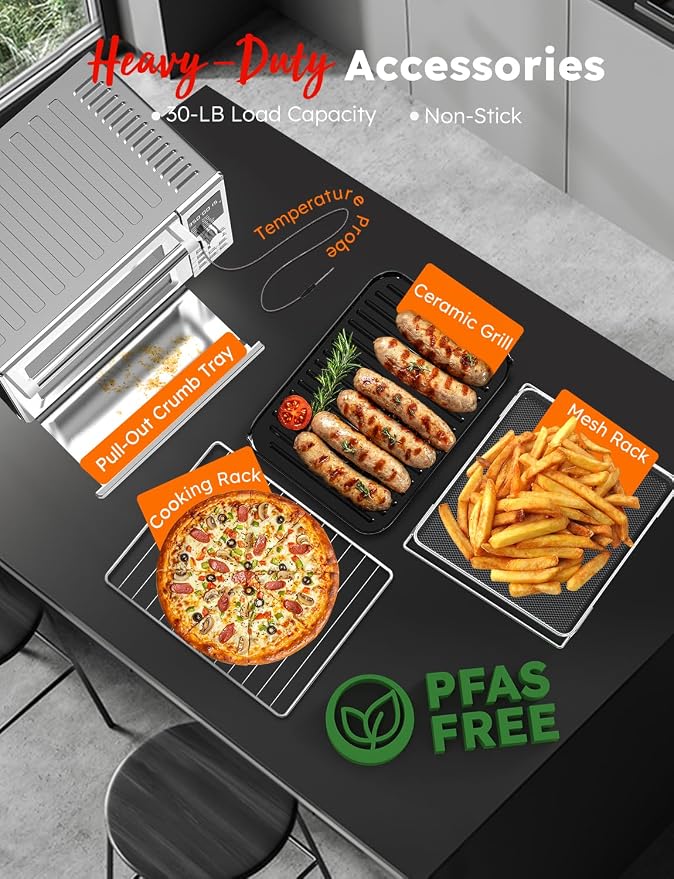 Nuwave Bravo XL Pro Air Fryer Toaster Oven w/Grill Combo, 2026 New System | Ultra-Fast Convection, 35% Crispier, 2X More Even, 142 Presets, 50-500F, Smarter Probe, PFAS Free, 30QT, Stainless Steel