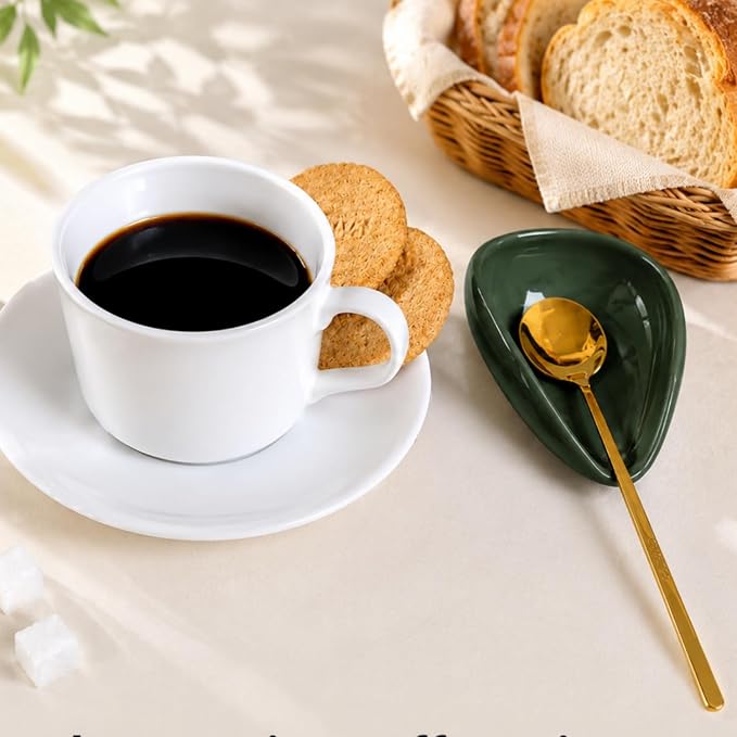 Mini Coffee Spoon Holder, Small Ceramic Spoon Rest for Coffee Stirrers, Teaspoon, Bar Spoon, Coffee Bar Accessories (Sage Green-Gold Spoon)