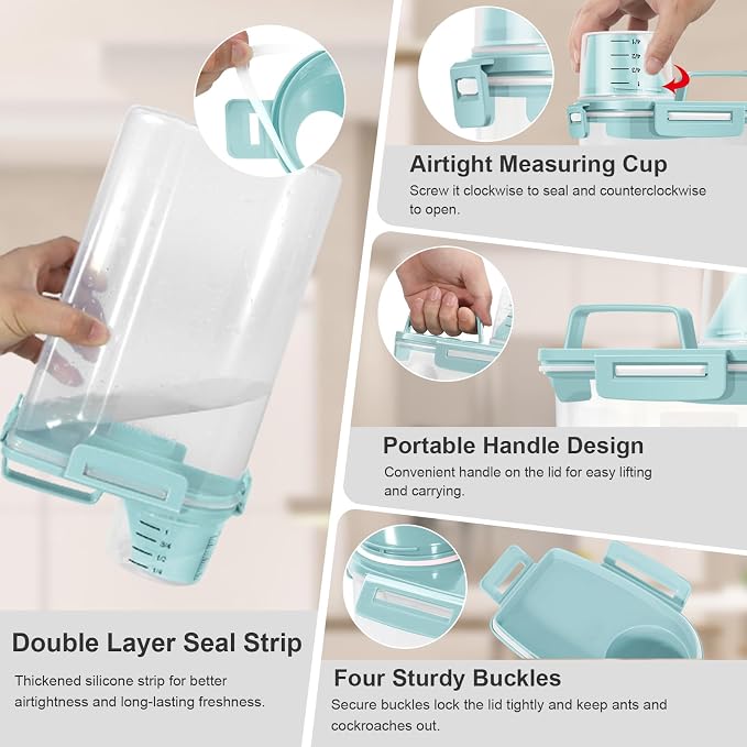 Dog Cat Food Storage Container with Cup (Light Blue, 2.5L (2 pack)) | Pet Food Pourable Container Airtight with Large Spout, BPA-Free Plastic Food Dispenser for Pet Food, Bird Seed, Rice, Flour