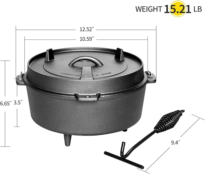 EDGING CASTING Pre-Seasoned Cast Iron Dutch Oven With Skillet Lid, Outdoor Camping Deep Pot for Camping Fireplace Cooking BBQ Baking Campfire, Leg Base, 4.5 Quart