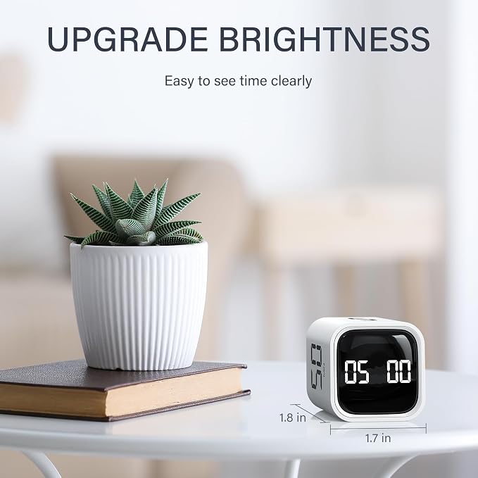 Rotating Pomodoro Timer 5/25/10/50, Desk Productivity Timer for ADHD, White | Countdown/Stopwatch Cube Timer, Vibration/High/Low Volume/Custom Modes, for Work Study, Back to School, Kitchen