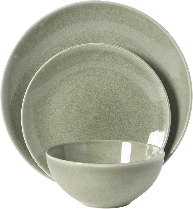 Gibson Elite Castle Peak Plates and Bowls Set, 12-Piece Dinnerware Set, Green Reactive Glaze Stoneware Dishes, Dinner Plates, Salad Plates & Cereal Bowls