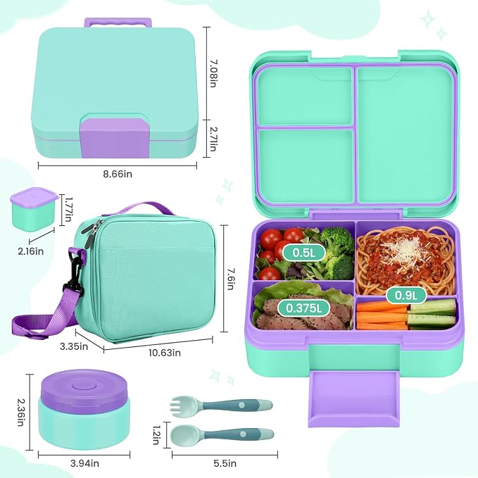 HWONMTE Bento Lunch Box Set for Kids with Soup Thermo Food Container Adults | Bento Lunch Box Set for Kids with 9.5oz Soup Thermo Leak-Proof Food Container with Insulated Lunch Bag Hot Food Jar Girl