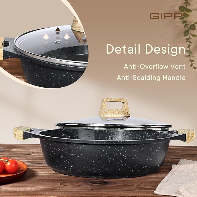 GiPP 6QT Nonstick Stock Pot with Lid Soup Pot,12.6 Inch Non Toxic Stockpot for Cooking,Stew Pot with Nonstick Ceramic Coating,Non Stick Cooking Pot Compatible with All Stoves,PFAS/PTFE/PFOA Free,Gray