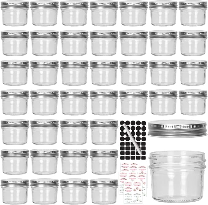 4 oz Mason Jar with Airtight Lids,40 Pack Wide Mouth Small Glass Mason Jars | 100ml Mini Glass Canning Jar Kitchen Storage Jars for Jams,Fruits Salad,Jellies,Spices,Handmade Desserts