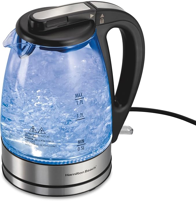 Hamilton Beach 1.7 Liter Electric Tea Kettle, Water Boiler & Heater | Fast Boiling 1500 Watts | BPA Free | Cordless Serving | Auto-Shutoff & Boil-Dry Protection | LED Indicator | Clear Glass